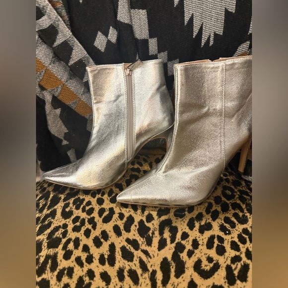 Zara Silver Heeled Boots with Pointed Toe - Picture 1 of 10
